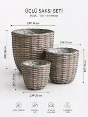 Rattan Hasır Saksı Gri ( İçi Poşetli ) 2