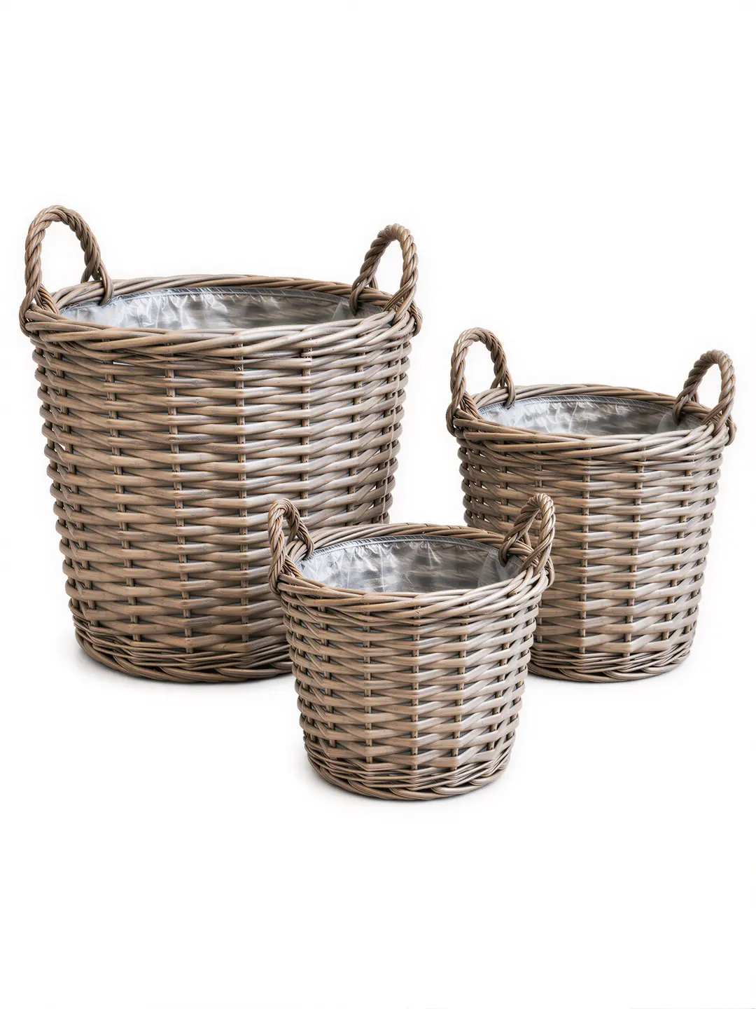 Rattan Kulplu Saksı Gri ( İçi Poşetli )